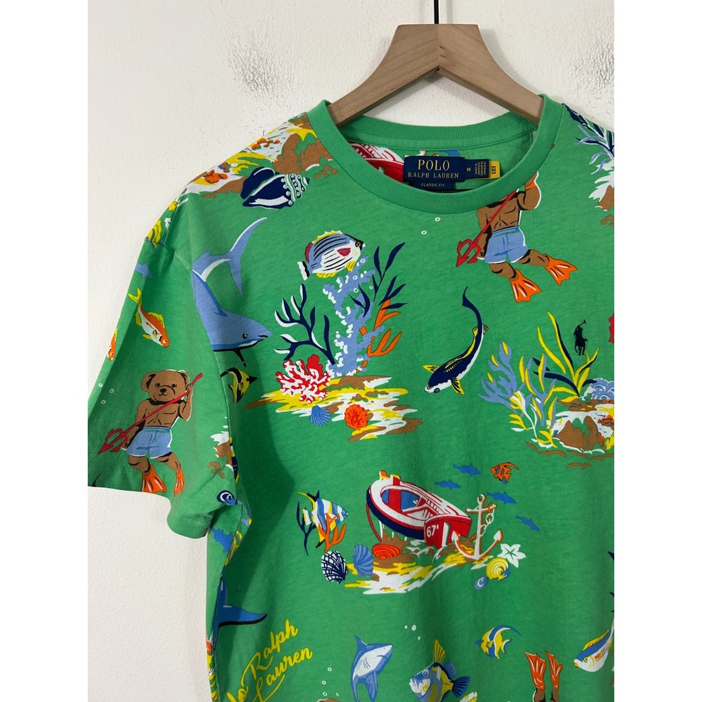 Polo Ralph Lauren Mens Green Scuba Diving Polo Bear All Over Print T-Shirt M - Picture 4 of 10